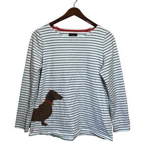 Joules Dachshund Weener Dog Striped long Sleeve Heavy Knit T-shirt 14 XL Cotton
